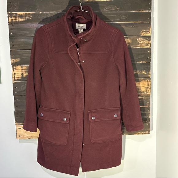 L.L. Bean Jackets & Blazers - Vtg USA L.L. Bean Maroon Womens Wool Coat Miss Med Zip Barn Heritage THINSULATE